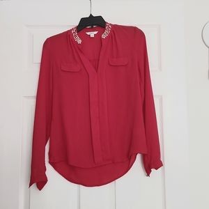 CANDIES blouse with pearl and gem neck design.